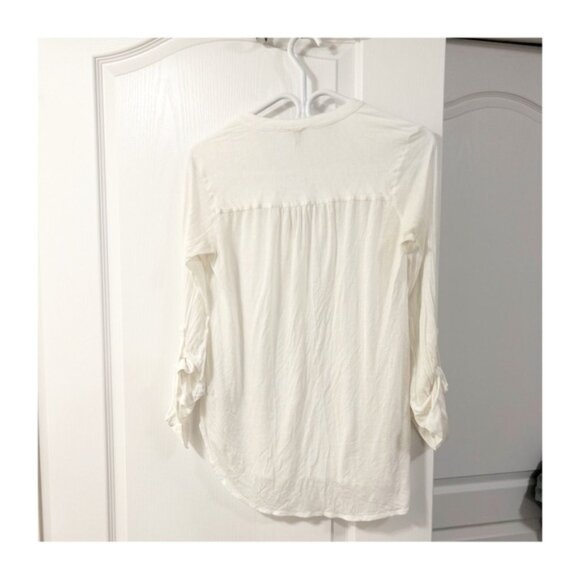 Aritzia Babaton Julien Shirt Blouse Top Rolled Sleeve White Neutral Size XS - Picture 9 of 10